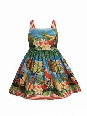 Tropical Parrot Floral Sundress - Blue & Green